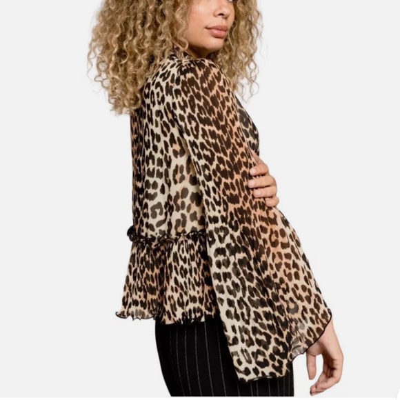 Ganni Leopard Print Georgette Top - Picture 3 of 3